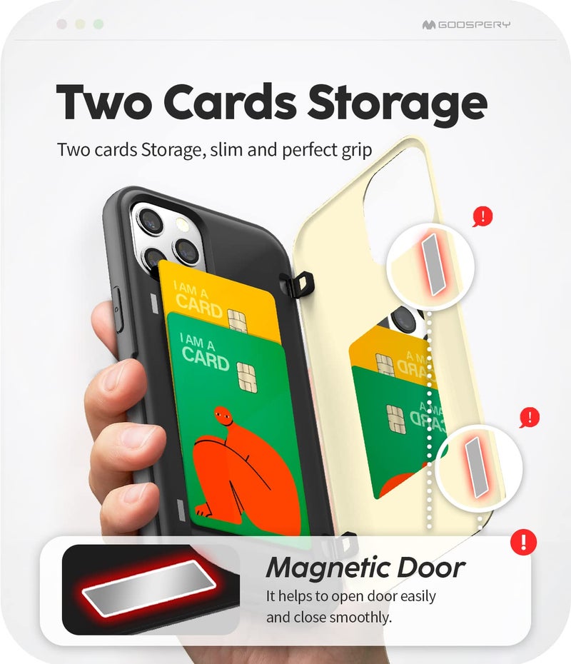 GOOSPERY Magnetic Door Bumper Compatible with iPhone 12 Pro Max, Card Holder Wallet Easy Magnet Auto Closing Protective Dual Layer Sturdy Phone Back Cover - White - Image 3